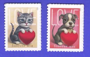 2023 KÄTZCHEN und WELPE FÜR IMMER BRIEFMARKE KÄTZCHEN KATZE HUND ROT HERZ LIEBESBRIEFMARKE PORTO - Bild 1 von 1