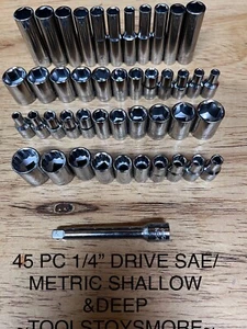 SET 45 PZ PRESE ARTIGIANE 1/4" SAE/METRICHE POCO PROFONDE/PROFONDE E PROLUNGA - Foto 1 di 3