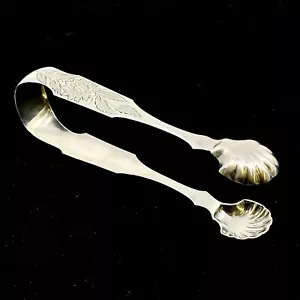 R. Brown Rare 900 Silver Hand Engraved Pattern 6" Scallop Shell Tongs Mono MLH - Picture 1 of 13