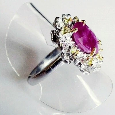 Oval Rubin Peridot Cocktail Ring 925 Silber 585 Gelbgold vergoldet 18,1 mm 57 - Bild 1 von 4