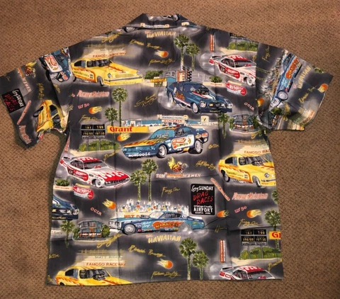 Hot Wheels Don SNAKE Prudhomme vs  MONGOOSE McEwen RARE NEW Hawaiian Shirt Cover