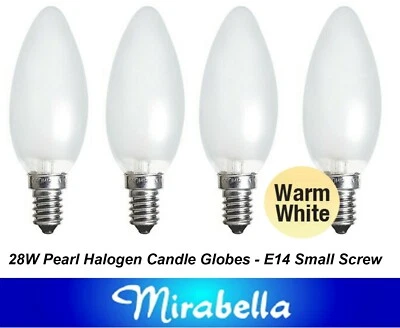 4 x 28W Pearl E14 Candle Shaped Light Globes Bulbs Lamps Small Screw SES Halogen - Image 1 of 3