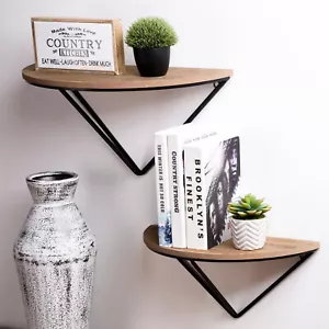 2er Set halbrunde schwimmende Wandregale halbrunde Holz & Metall Vitrine Regal - Bild 1 von 6