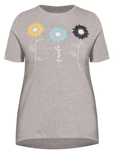 T-Shirt Top MARL GREY DAISY Print Plus Size 14 16 18 20 22/24 26/28 30/32 - Picture 1 of 2