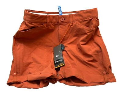 NWT Orvis Women's 2 Jackson Turbo -Dry Stretch Performance UPF 50+ Orange Shorts - Image 1 of 4