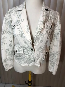Faded Glory Denim Jacket 10 Fitted Waist Length with Pockets Cream Green Womens - Picture 1 of 9