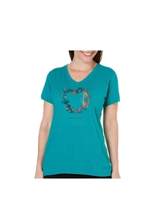 LIFE IS GOOD Teal "STRONG BRANCHES" LOVE STRONG S/S V-Neck Tee  Womens SM - Picture 1 of 2