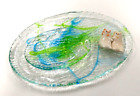 Ryukyu glass plate  set ? chopstick rest/oval /cold plate/Blue green/Japan