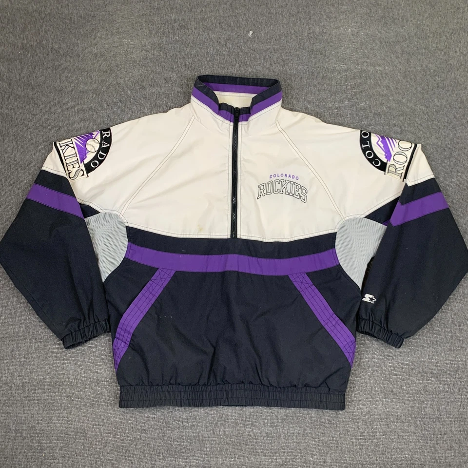 Jaqueta de beisebol vintage Starter Colorado Rockies masculina média corta-vento liga principal de beisebol - Imagem 1 de 4