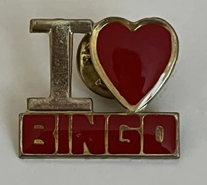 I Heart Love Bingo rot & goldfarbene Emaille Anstecknadel Hut Weste Krawattennadel Viel Glück - Bild 1 von 3