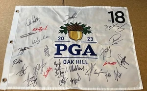 2023 PGA Golf Flag OAK HILL SIGNED AUTOGRAPH JON RAHM VIKTOR HOVLAND SCHAUFFELE - Picture 1 of 6