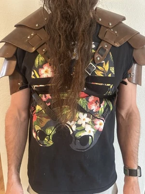Medieval Fold Leather Double Pauldron Mercenary Knight Shoulder Armor LARP Cospl - Image 1 of 3