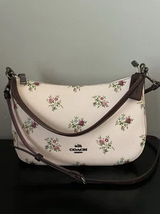 COACH Floral Embossed Crossbody Shoulder Bag Ivory Leather Cross Stitch Flowers - Picture 1 of 19