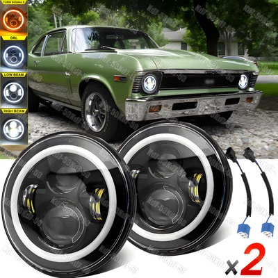 Par de faros LED de 7 pulgadas para Chevy Nova 69-79 DOT intermitente DRL alto/bajo Foto 1 de 4