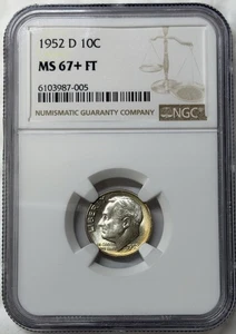 1952 D Roosevelt Silver Dime NGC MS67+ FT Toned 🌈 High Grade!! - Picture 1 of 2