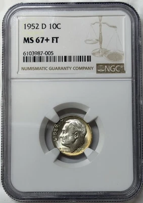 1952 D Roosevelt Silver Dime NGC MS67+ FT Toned 🌈 High Grade!! - Image 1 of 2