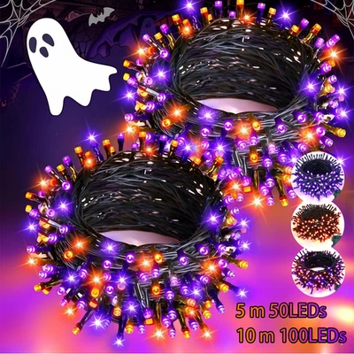 Orange Purple Halloween String Lights Outdoor 5/10M LED Battery Halloween Fairy