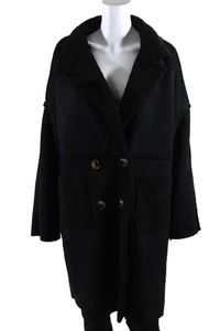 Apricot Womens Faux Shearling Double Breasted Collared Coat Black Size M/L - Picture 1 of 6