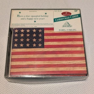 Hallmark Vintage NOS Christmas Star Spangled USA Flag Patriotic 20 Cards Veteran - Picture 1 of 7