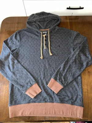 RVCA Hoodie Gray Rust Banding Mini Southwest Print Button Henley String Tie - Image 1 of 4