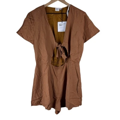 NWT Some Days Lovin Brown Cutout Tie Front Short Sleeve Romper Size Large - Image 1 of 4
