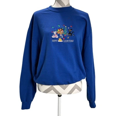 Sudadera vintage Peanut Butter & Jelly Happy Everything Holiday azul mediana Foto 1 de 4