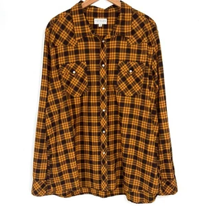 Tecovas Pearl Snap Orange & Brown Plaid Check Western Shirt Size XXL - Picture 1 of 11