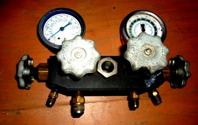 Juego de manómetros de aire acondicionado vintage todo latón aire acondicionado refrigeración Foto 1 de 3