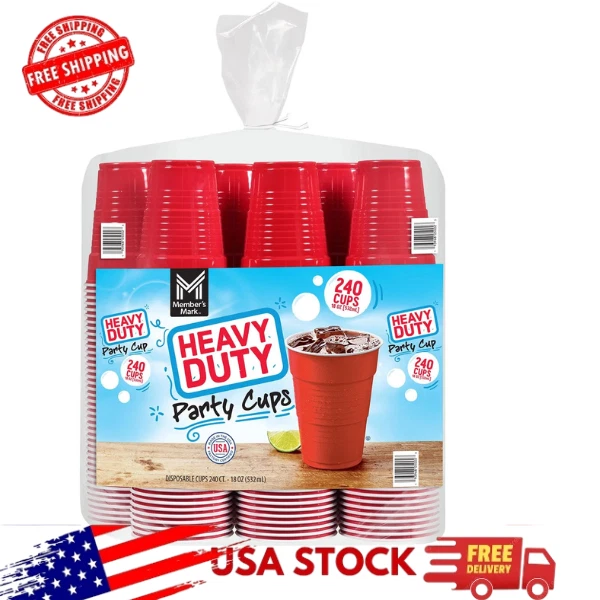 Member's Mark 18oz Red Party Cups 240ct | Durable Heavy-Duty Disposable Cups - Image 1 of 1