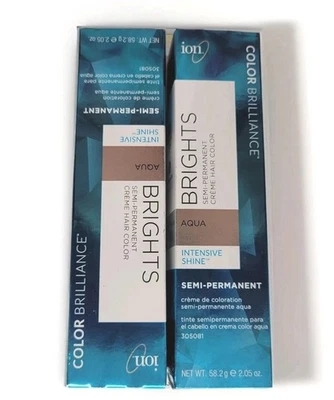 Color de cabello Ion Brilliance AQUA Color SEMI-Permanente Brillos dos (2) cajas 2,05 OZ Foto 1 de 4