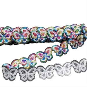 5 Yards Sequin Butterfly Lace Trim Clothes Iron/Sewing on Embroidery trim Ribbon - Bild 1 von 6