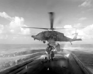 Soldiers Dropping from Helicopter Submarine Fast Rope Navy Poster Art Print B&W - Picture 1 of 1