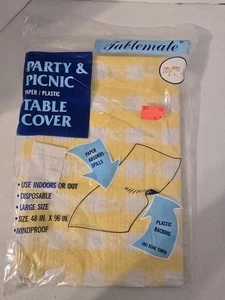 Vtg Tablemate Yellow Checkered Tablecloth-Plastic Backing Tissue 48"x96"-dispose - Picture 1 of 2