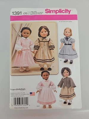Simplicity #1391 18" Doll ClothesDress Jacket Bonnet Apron Pantaloons Uncut - Image 1 of 2