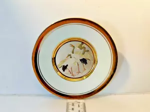 Chokin Plate Japanese Pine & Crane 6" White w/Goldtone Trim # 8743WC. - Picture 1 of 4
