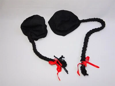 2 Pcs Vtg Kids Chinese Asian Emperor Braided Cap Halloween Costume 1960s - Image 1 of 4