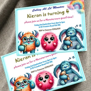 Personalised Monster Birthday Party Invitations Boys Monster Invites A6 x10 - Picture 1 of 4