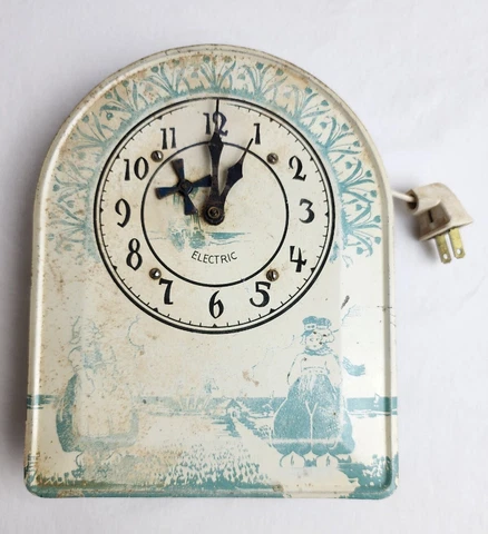 Vintage Tin Metal Dutch Boy & Girl With Windmill Electric Wall Clock Working Cover