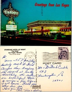 Grüße vom Stardust Hotel bei Nacht, Las Vegas Nevada Vintage Chrom PC - Bild 1 von 1