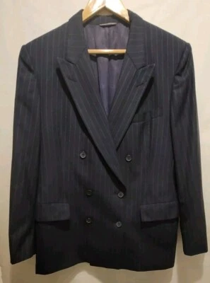 Blazer Abrigo Deportivo Vintage EE. UU. CHRISTIAN DIOR Doble Pecho Azul Marino Rayas 44R Foto 1 de 4