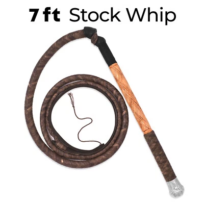 STABSTORE Australian Stock Whip Kangaroo Leather 7ft long 18inches Bamboo Wood Handle Whip