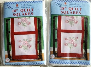 Lot of 2 Jack Dempsey Stamped White Quilt Blocks 18" X 18" Long Stem Rose 6 pack - Picture 1 of 7