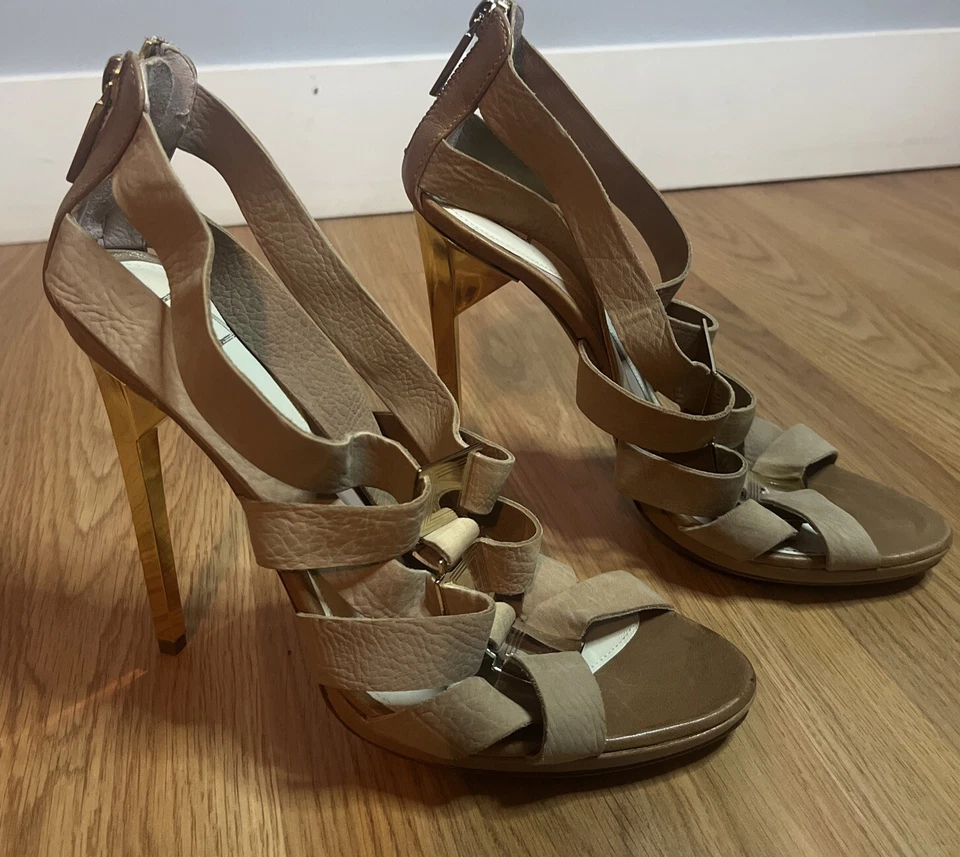 Herve Leger Beige Dorado Tacón Alto Mujer Talla US 7.5 EU 38 Foto 1 de 4
