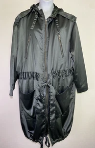 Asos Plus Long Zip Up Trench Coat Hooded Womens Size 22 Slate Gray Satiny Troy - Picture 1 of 12