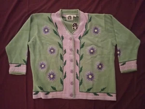 Cárdigan Floral Vintage Storybook Knits HSN Verde Púrpura Bordado 3XL NUEVO CON ETIQUETAS - Imagen 1 de 6