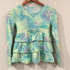 Justice Girls Sz 14 Floral Colorful Tiered Ruffle Shirt Long Sleeve - Picture 1 of 11