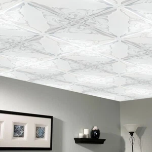 Ceiling Tiles, 20" x 20", Foam, Glue up, Decorative, MONACO Silver White - Foto 1 di 6