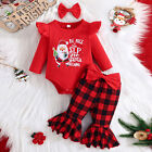 Toddler Baby Kids Girls Suit Christmas Cosplay Letters Prints Romper Plaid