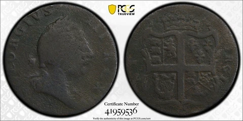 1773 Virginia No Period 1/2 Penny Colonial Copper Coin PCGS VF Detail Env Damage Cover