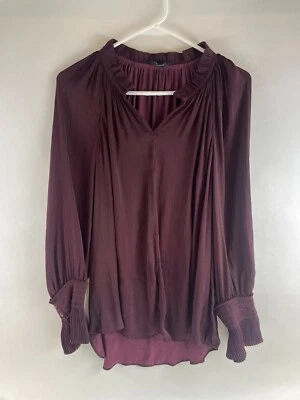 Simply Vera Vera Wang Blouse Women's Small Deep Burgundy Wine Silky Long Sleeve - Изображение 1 из 4